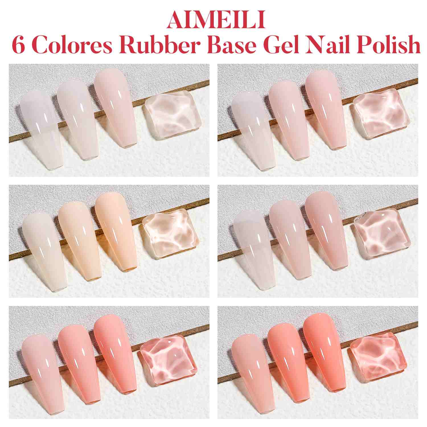 AIMEILI Rubber Base Gel – 6 Nude Colors, 5ml | Builder &amp; Strengthen | SET6-84_5ML