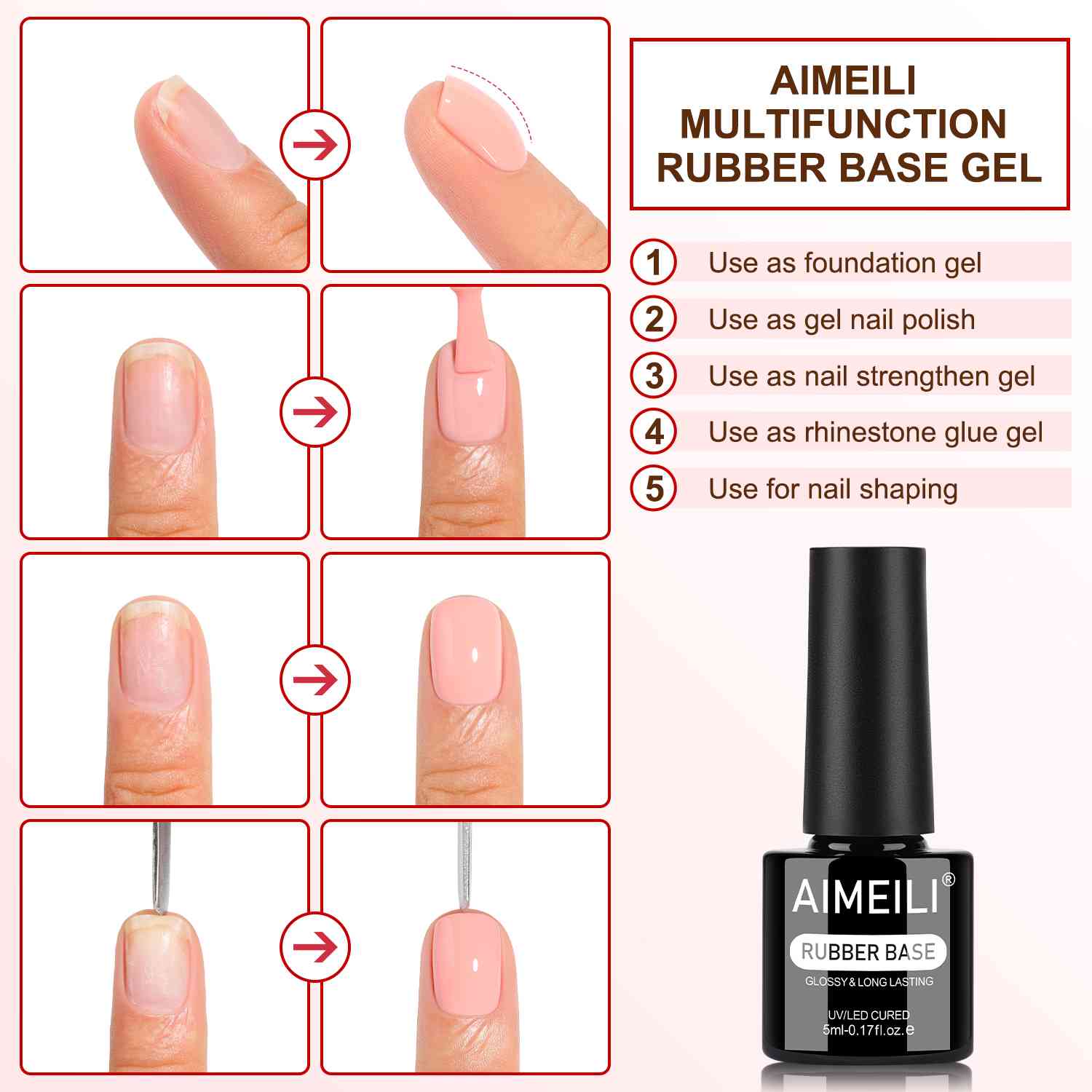AIMEILI Rubber Base Gel – 6 Nude Colors, 5ml | Builder &amp; Strengthen | SET6-84_5ML