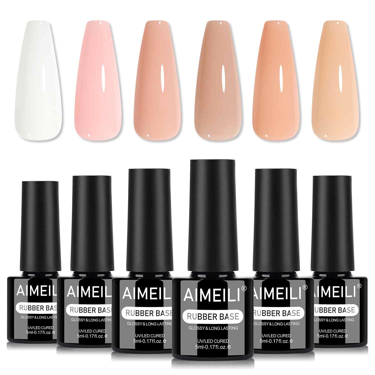 AIMEILI 6-Color Rubber Base Gel Set | 5ml Soak Off UV LED – SET6