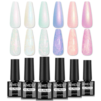 AIMEILI Pearl Gel Polish Set | 6pcs HEMA-Free Vegan Gel
