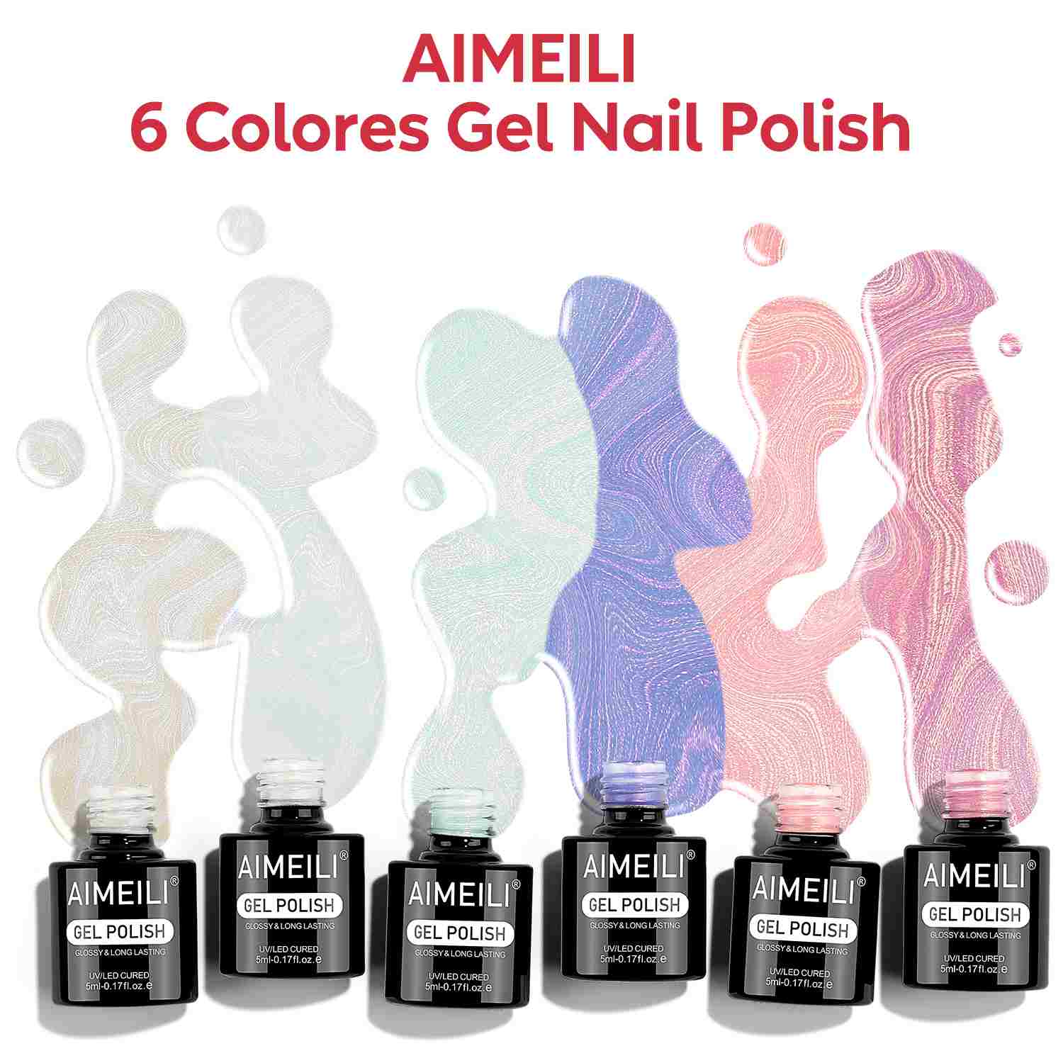 AIMEILI Pearl Gel Nail Polish – 6 Colors, 5ml | Shimmery &amp; Glossy | SET6-87_5ML