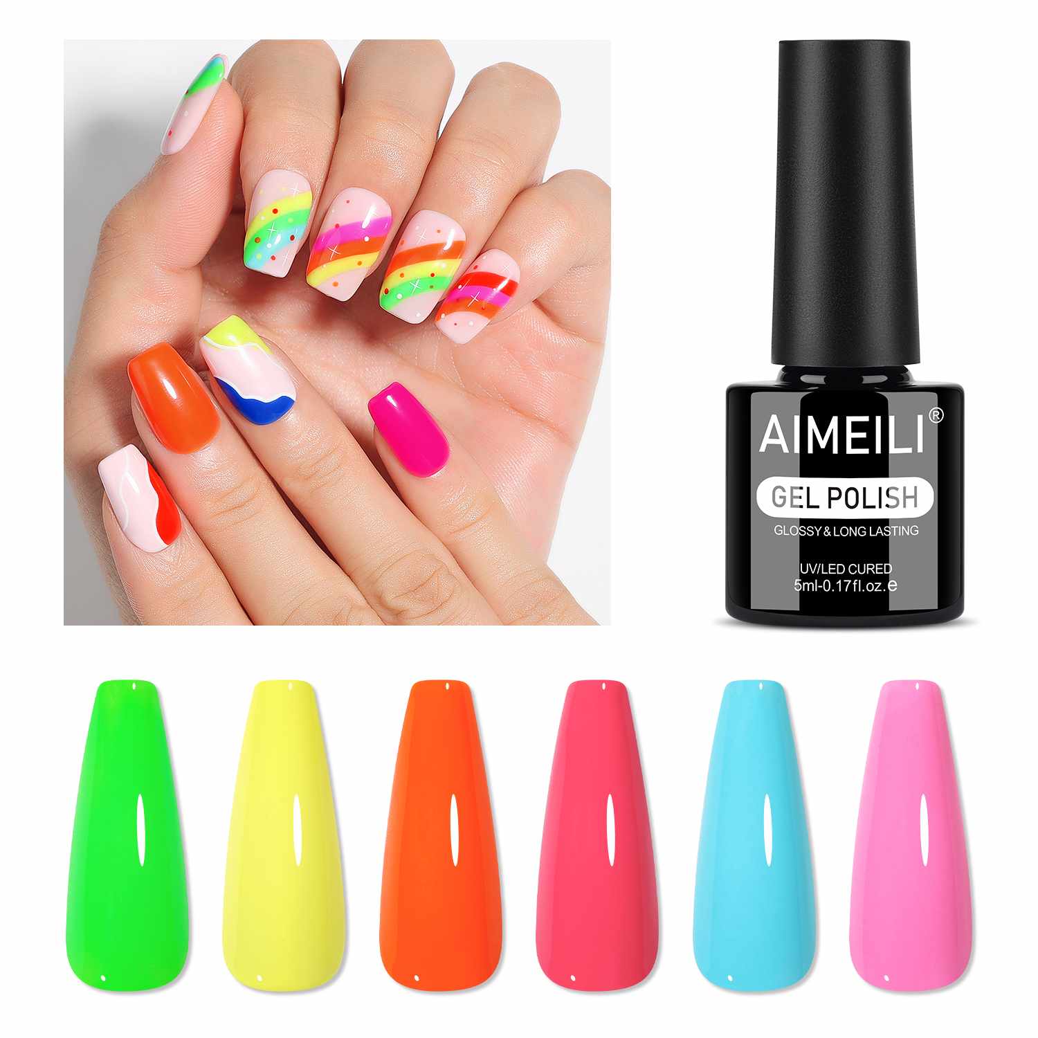AIMEILI Summer Bright Gel Nail Polish Set 6pcs – HEMA Free Vegan | SET6-91_5ML