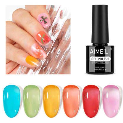 AIMEILI Jelly Gel Nail Polish Set 6pcs – HEMA Free Vegan | SET6-93_5ML