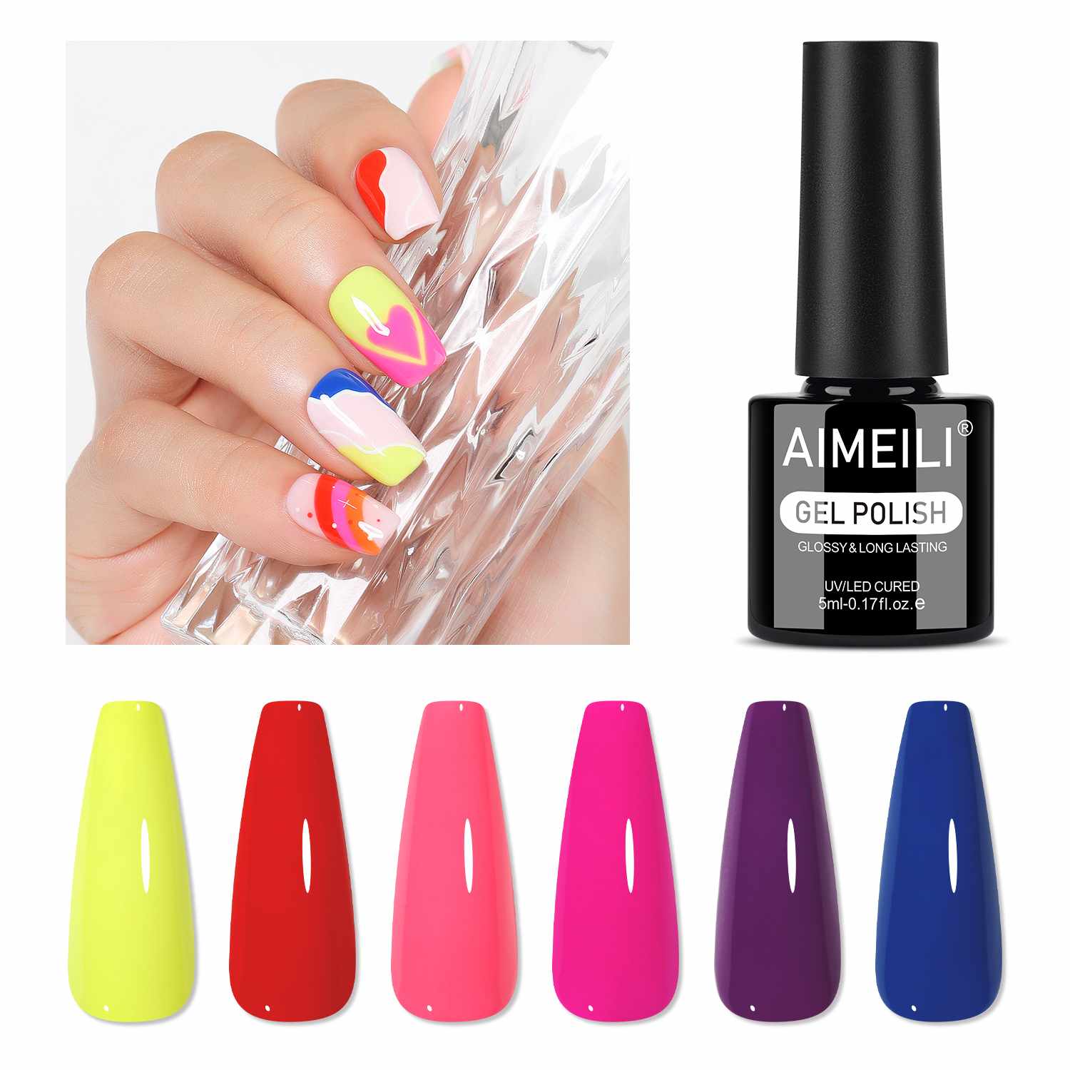 AIMEILI Neon Mix Gel Nail Polish Set 6pcs – HEMA Free Vegan | SET6-95_5ML