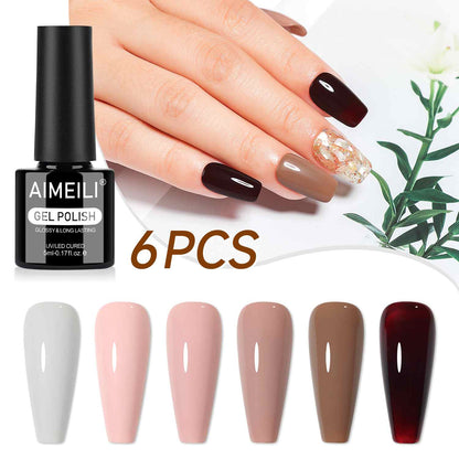 AIMEILI Brown Gel Polish Set 97 – 6 Colors, HEMA &amp; TPO Free