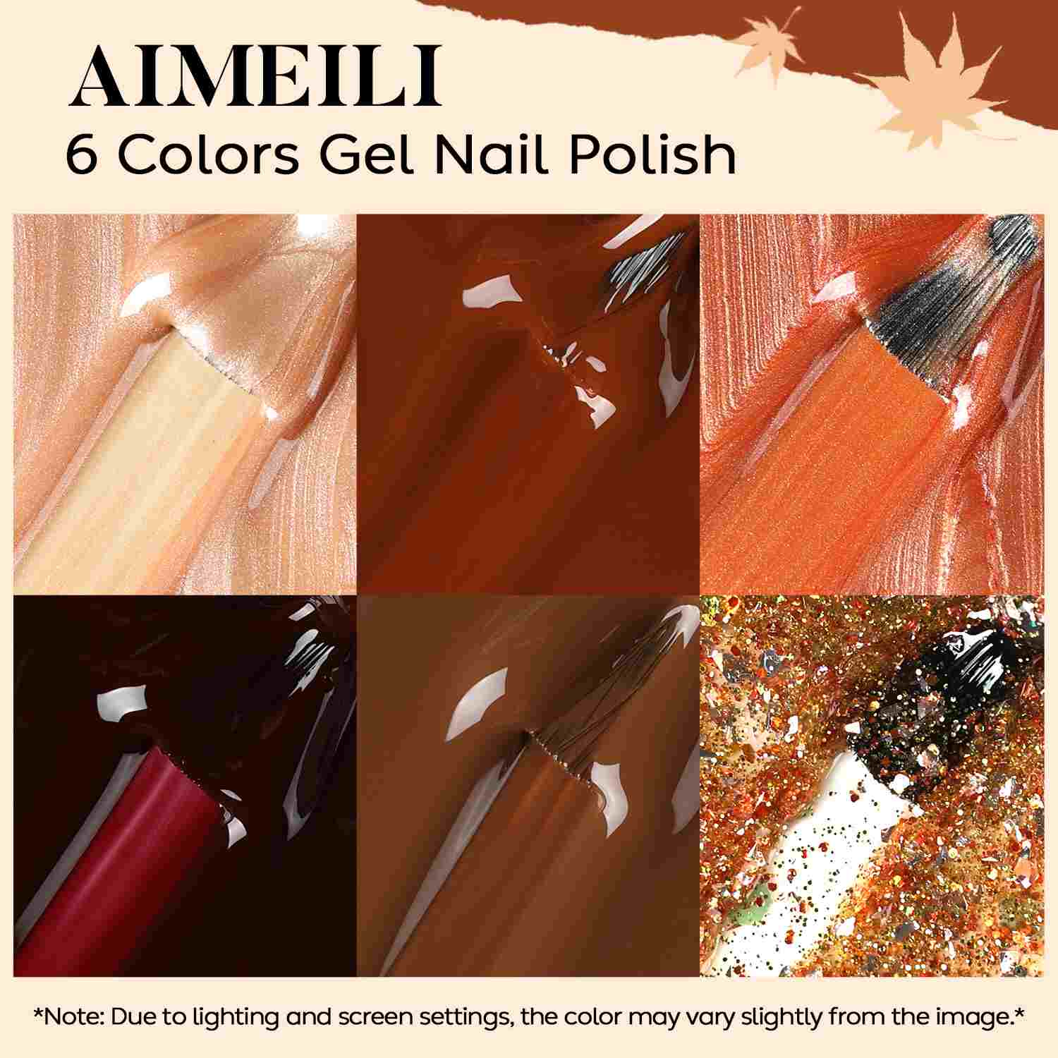 AIMEILI Fall Gel Polish Set 99– 6 Colors, HEMA &amp; TPO Free
