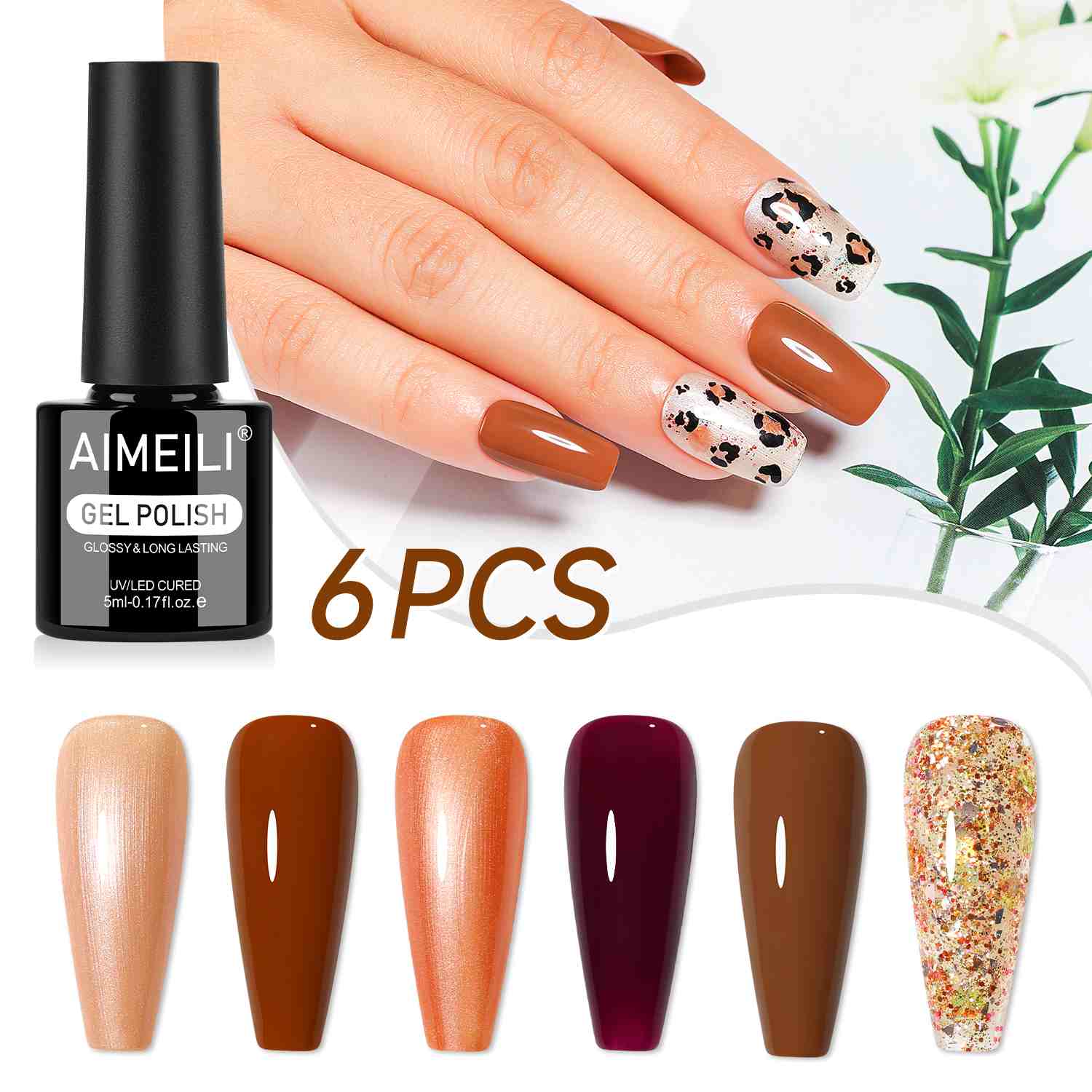 AIMEILI Fall Gel Polish Set 99– 6 Colors, HEMA &amp; TPO Free