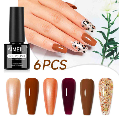 AIMEILI Fall Gel Polish Set 99– 6 Colors, HEMA &amp; TPO Free