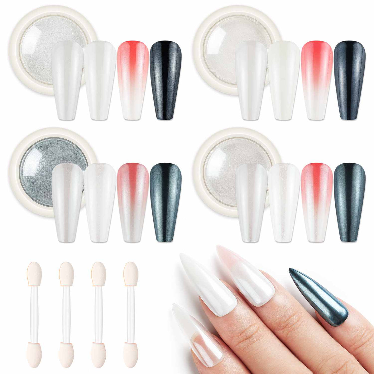 4 Colors Pearl Chrome Nail Powder Set