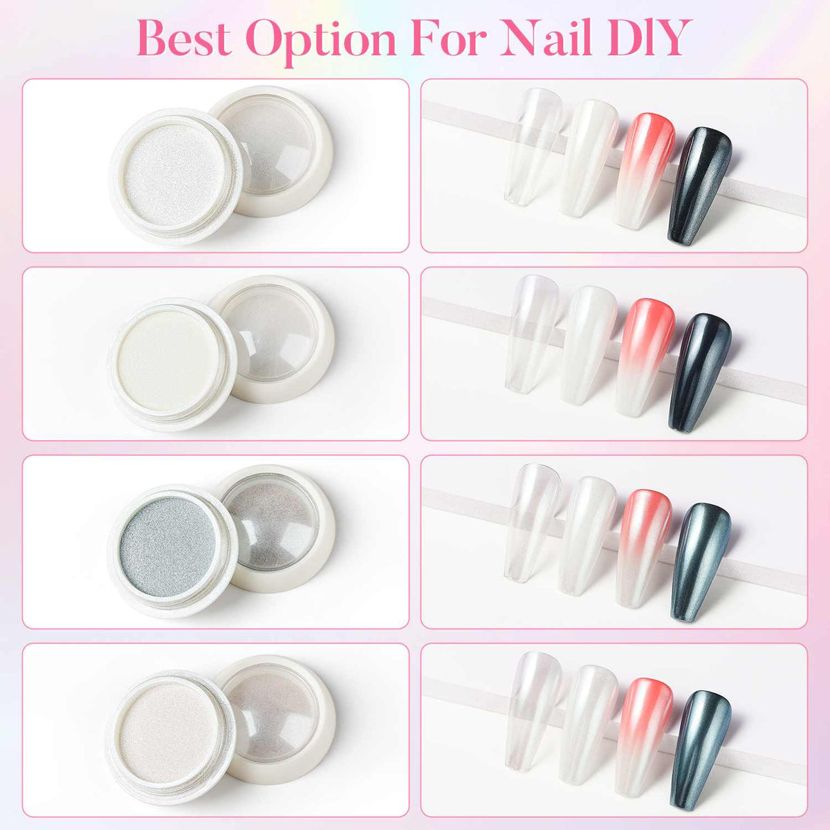 4 Colors Pearl Chrome Nail Powder Set