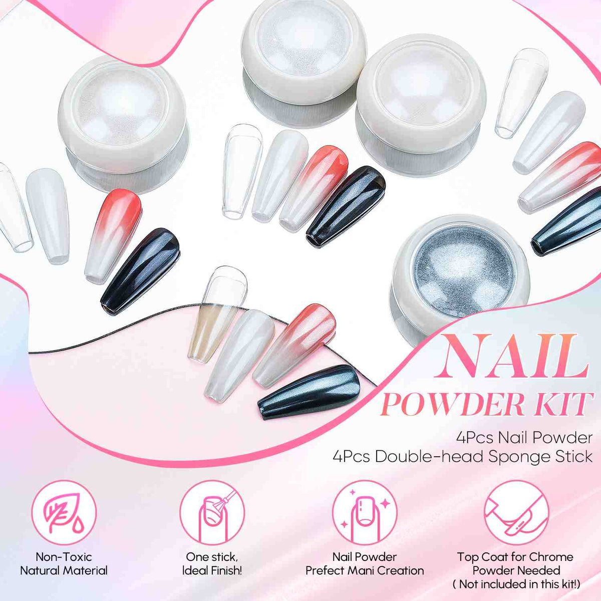 4 Colors Pearl Chrome Nail Powder Set