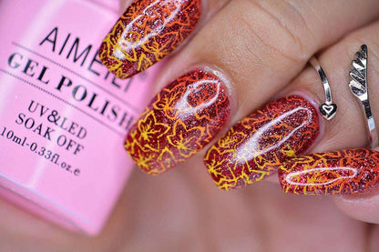 red nails with glitter