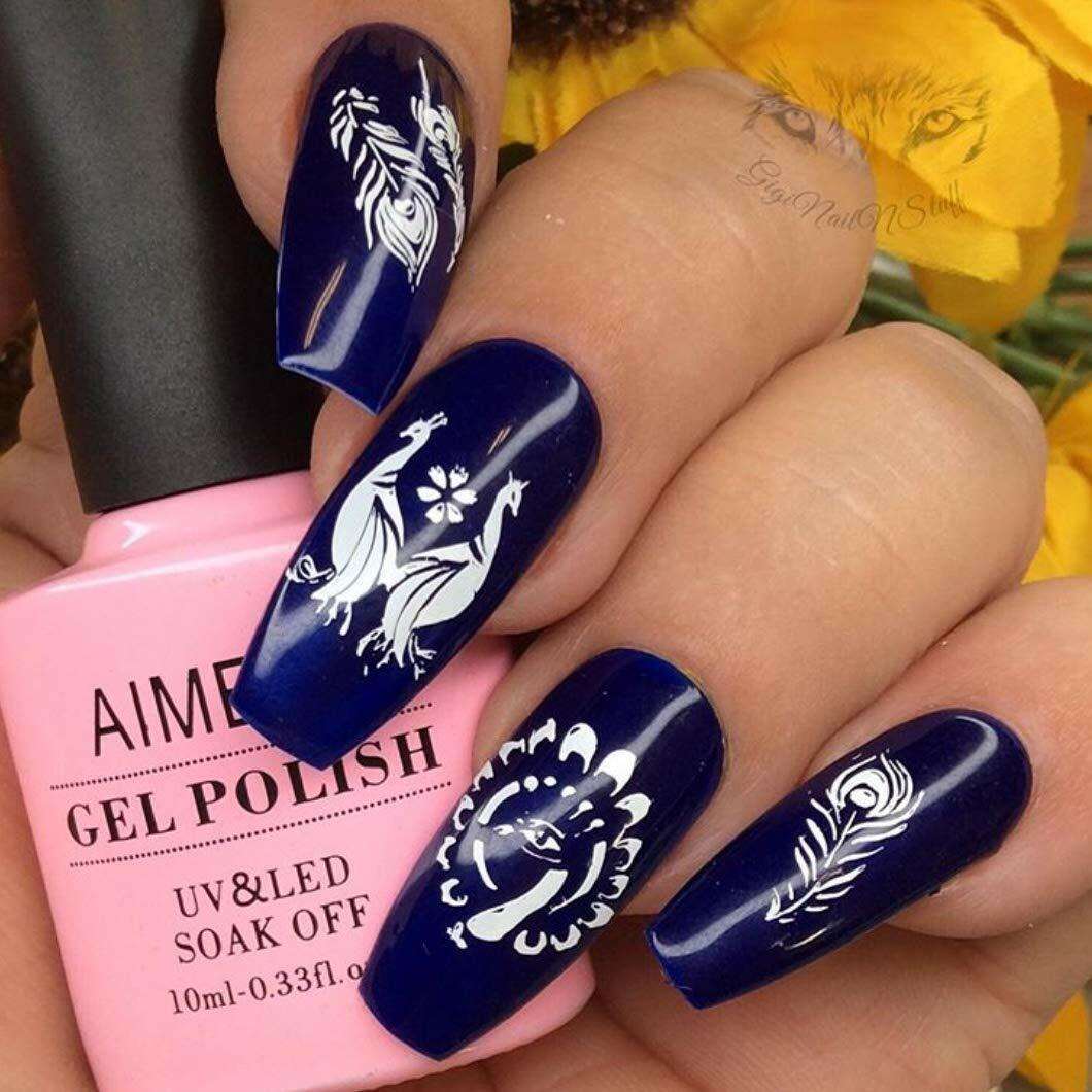 navy blue and white nails