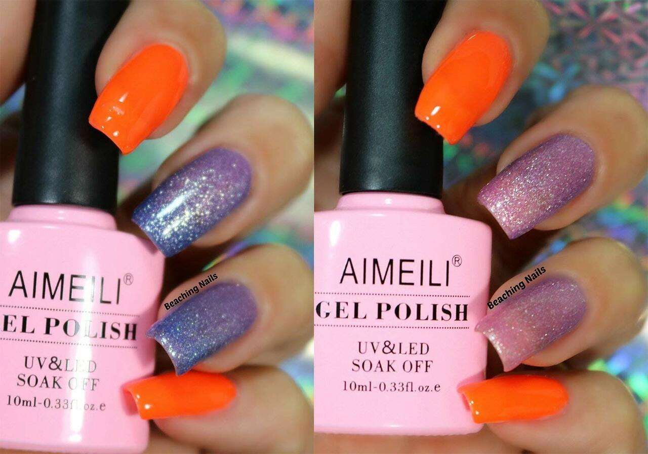 Aimeili Soak Off UV LED Temperature Color Changing Chameleon Gel Nail Polish - Hot Pink to Glitter White (tc04) 10ml