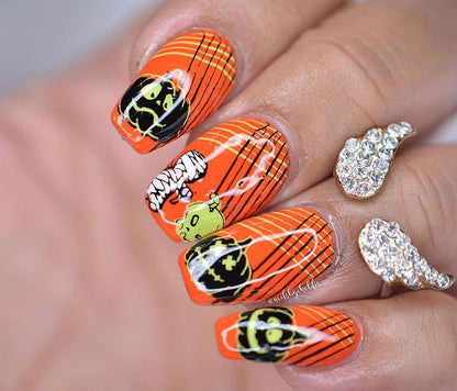 black and orange nails