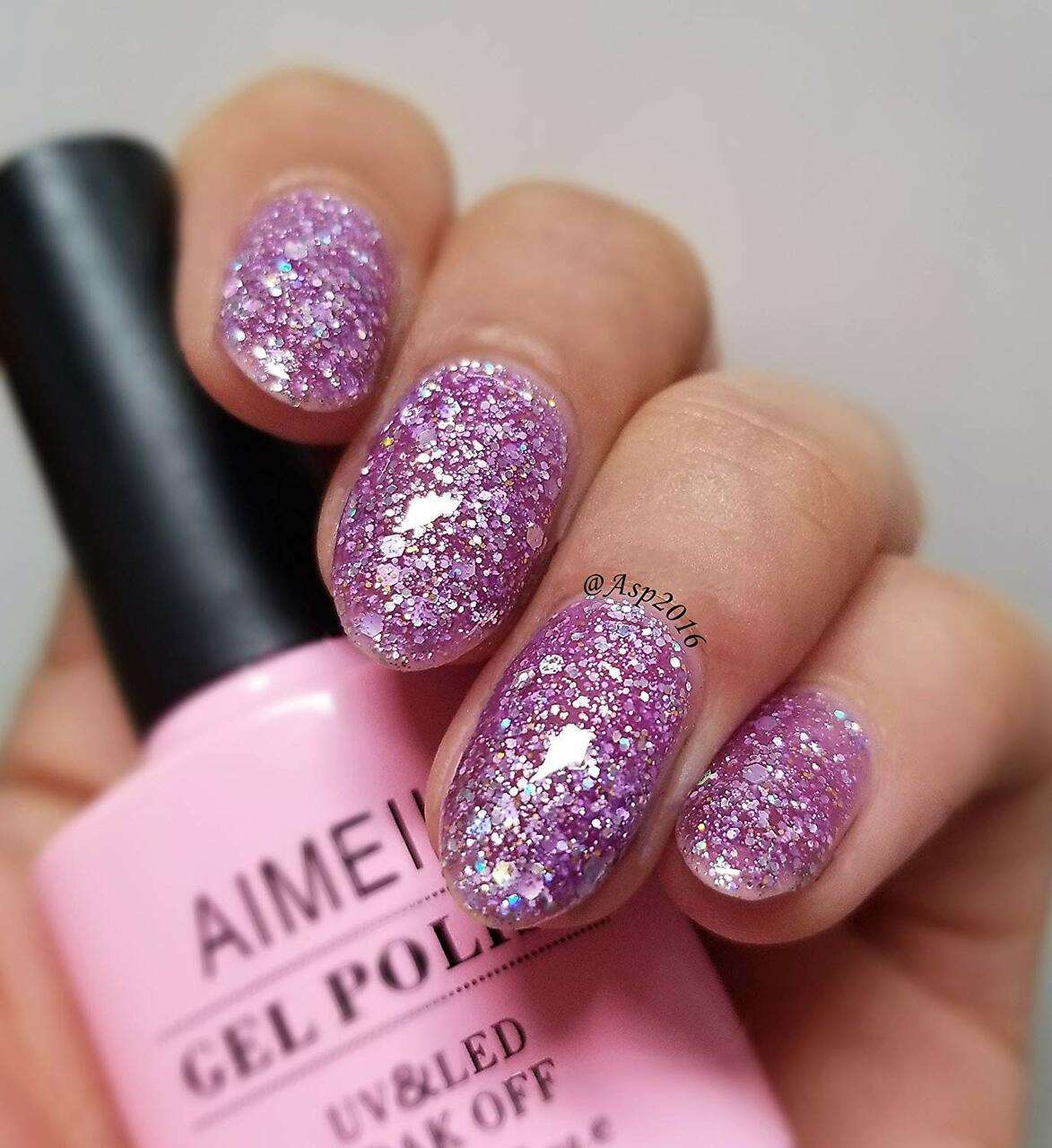 purple nails with glitter 