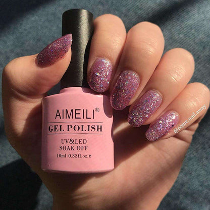 dark purple nails with glitter