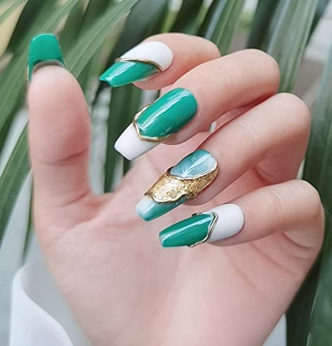 emerald green and gold nails