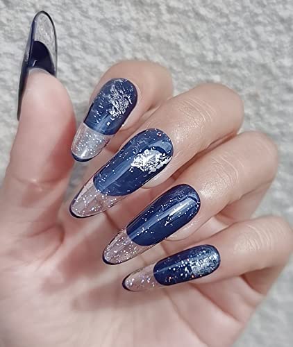 Navy Blue Nails with Gold Tips by inginging on DeviantArt