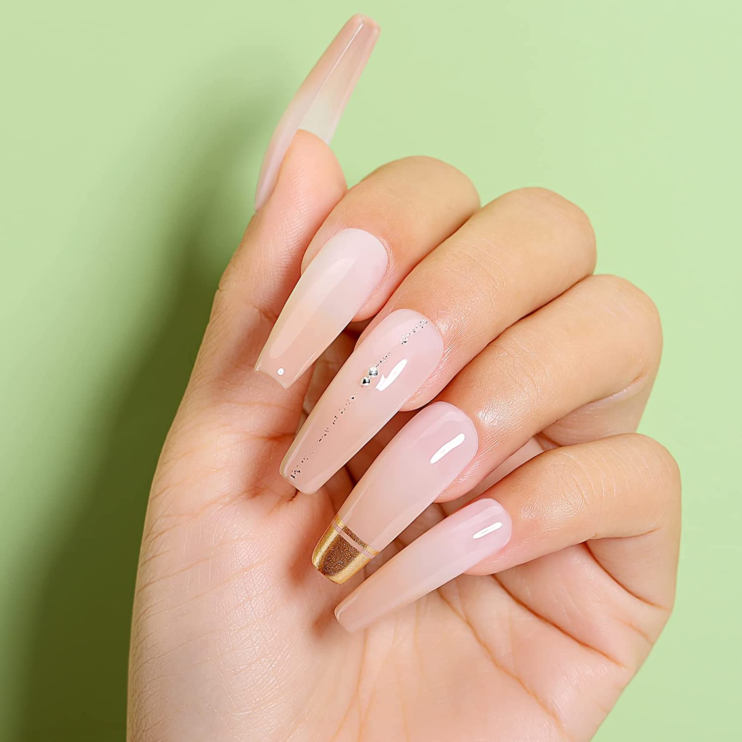 nude nails with diamonds