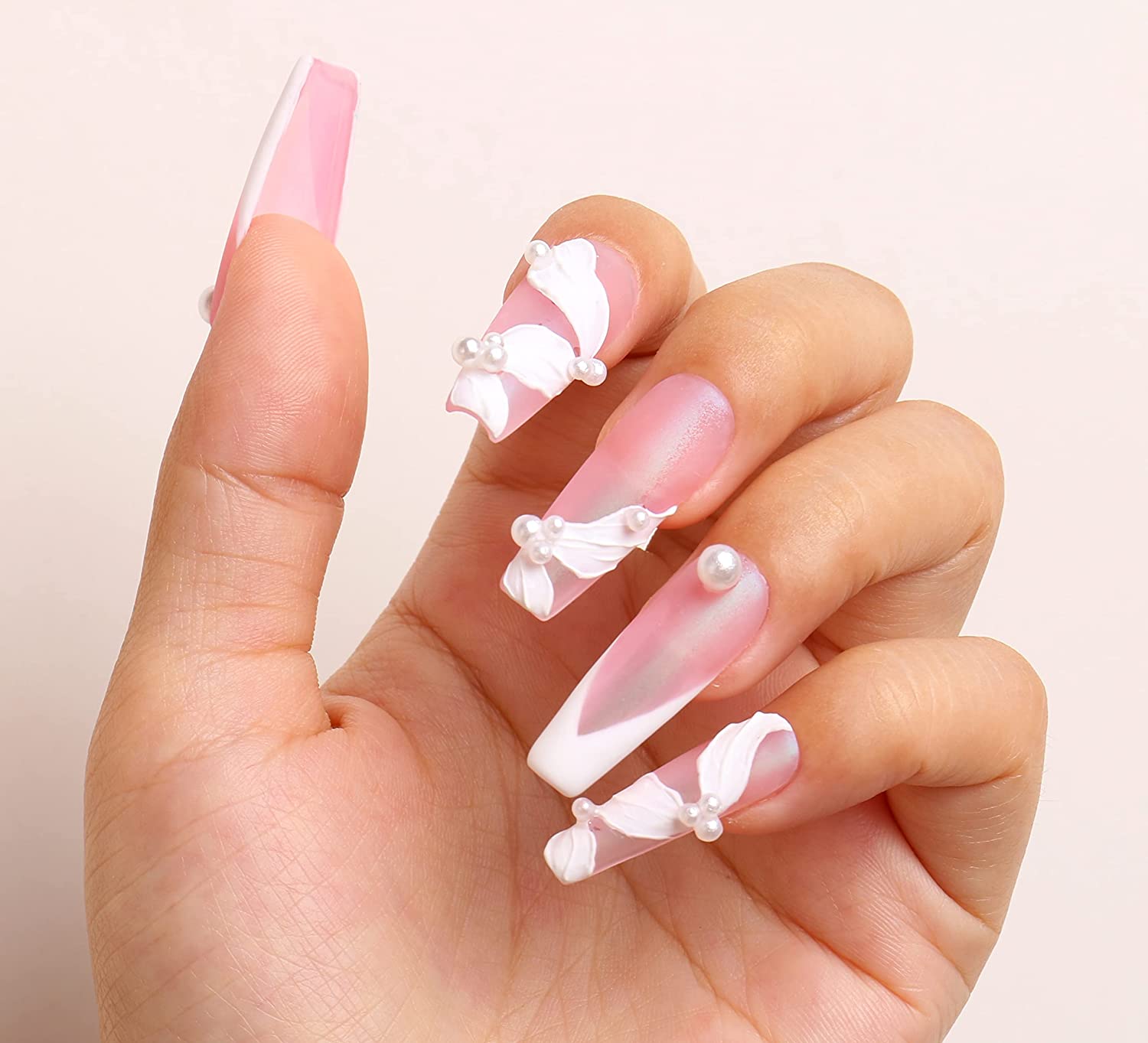 clear pink nails with designs