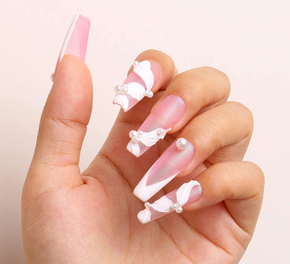 clear pink nails with designs