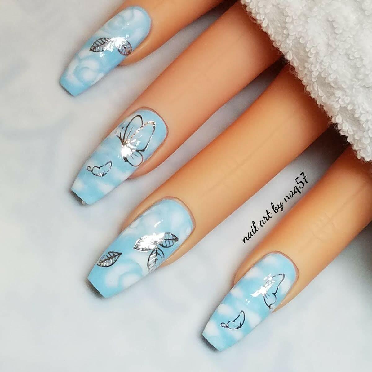cute light blue nails
