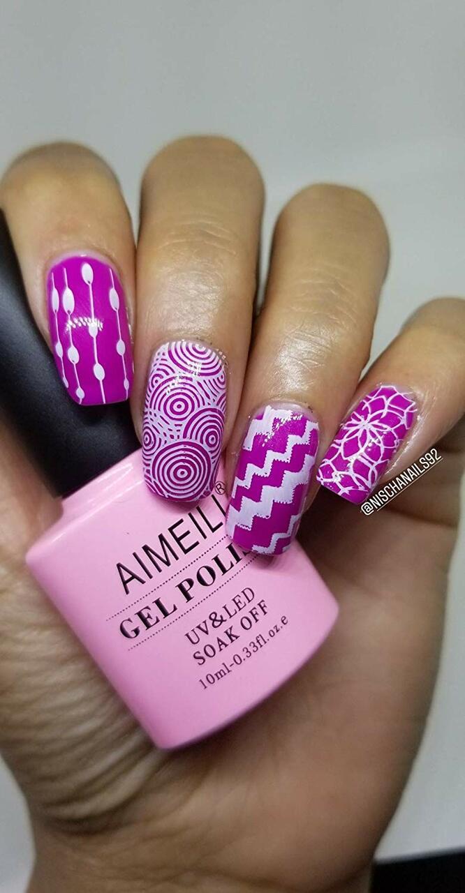 nail designs purple and pink 
