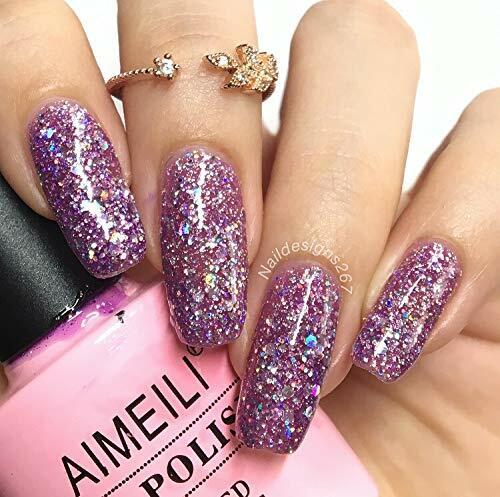 purple ombre nails with glitter