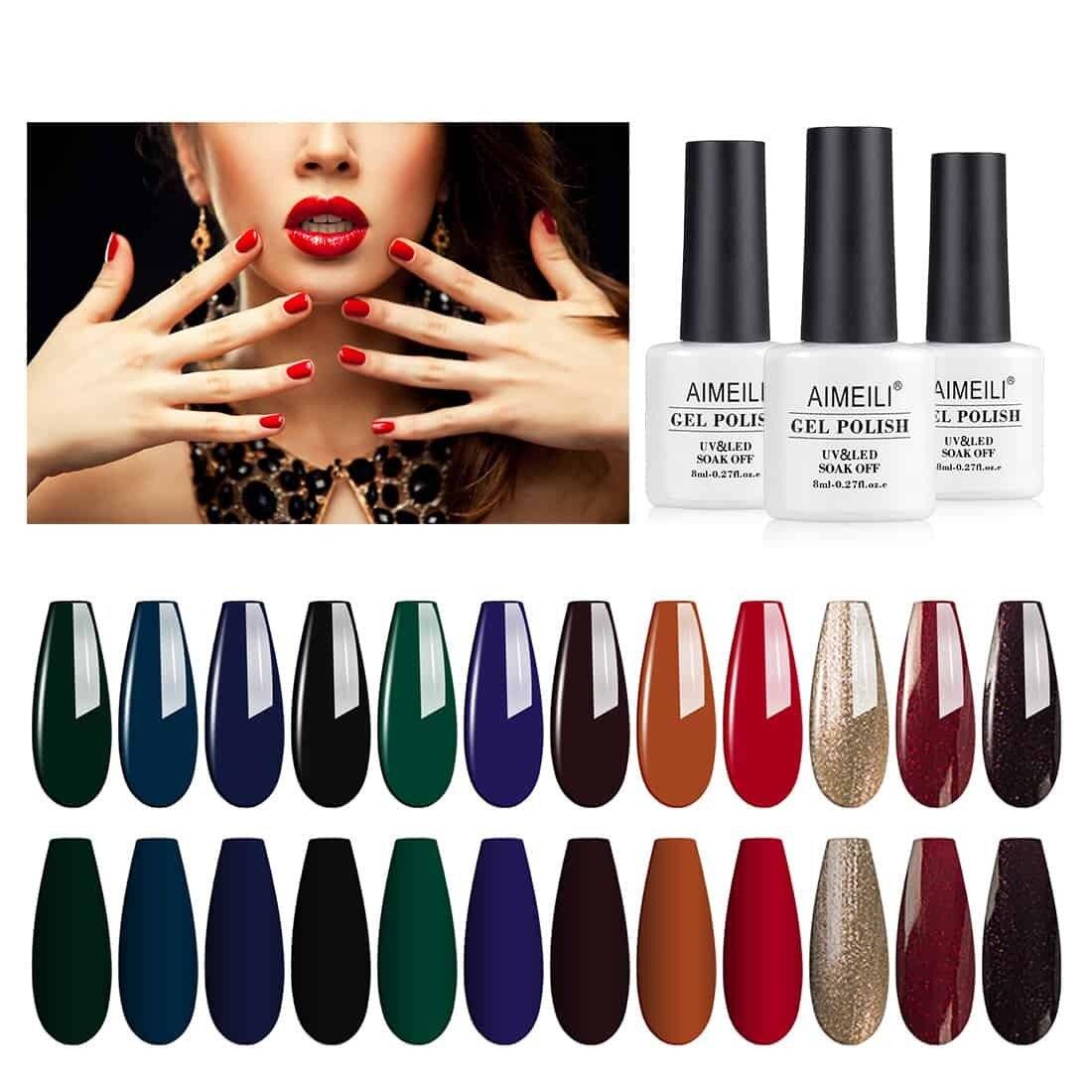 emerald green red golden nail polish set